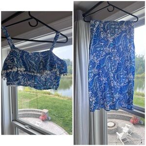Lilly Pulitzer blue crop top and midi skirt set